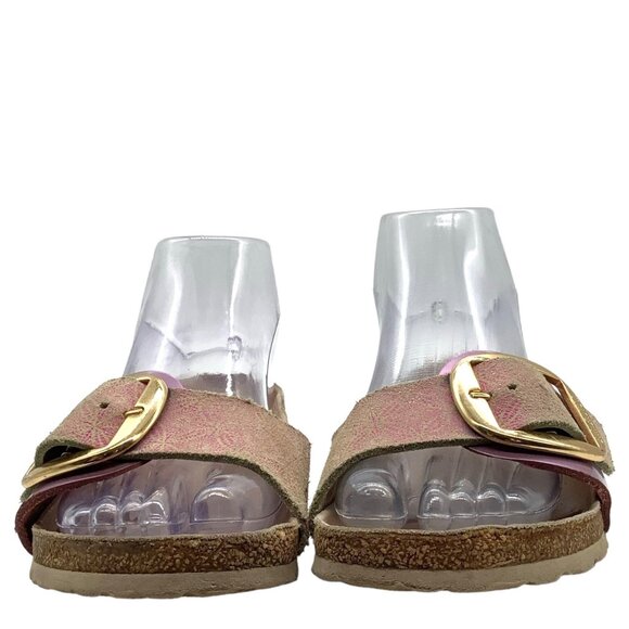 Birkenstock Madrid Gold Big Buckle Sandals 5 36 Pink Print Single Strap Slide - Picture 6 of 12